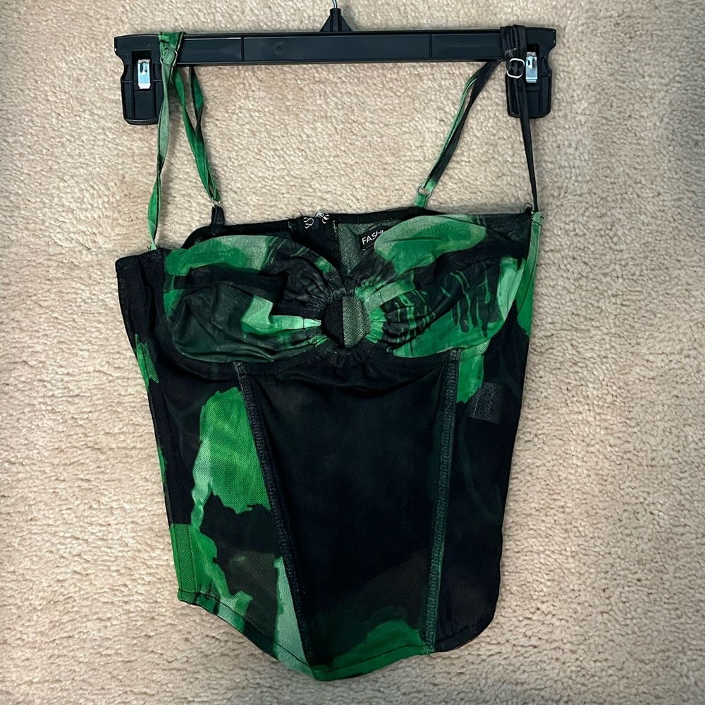 Multicolor mesh corset top